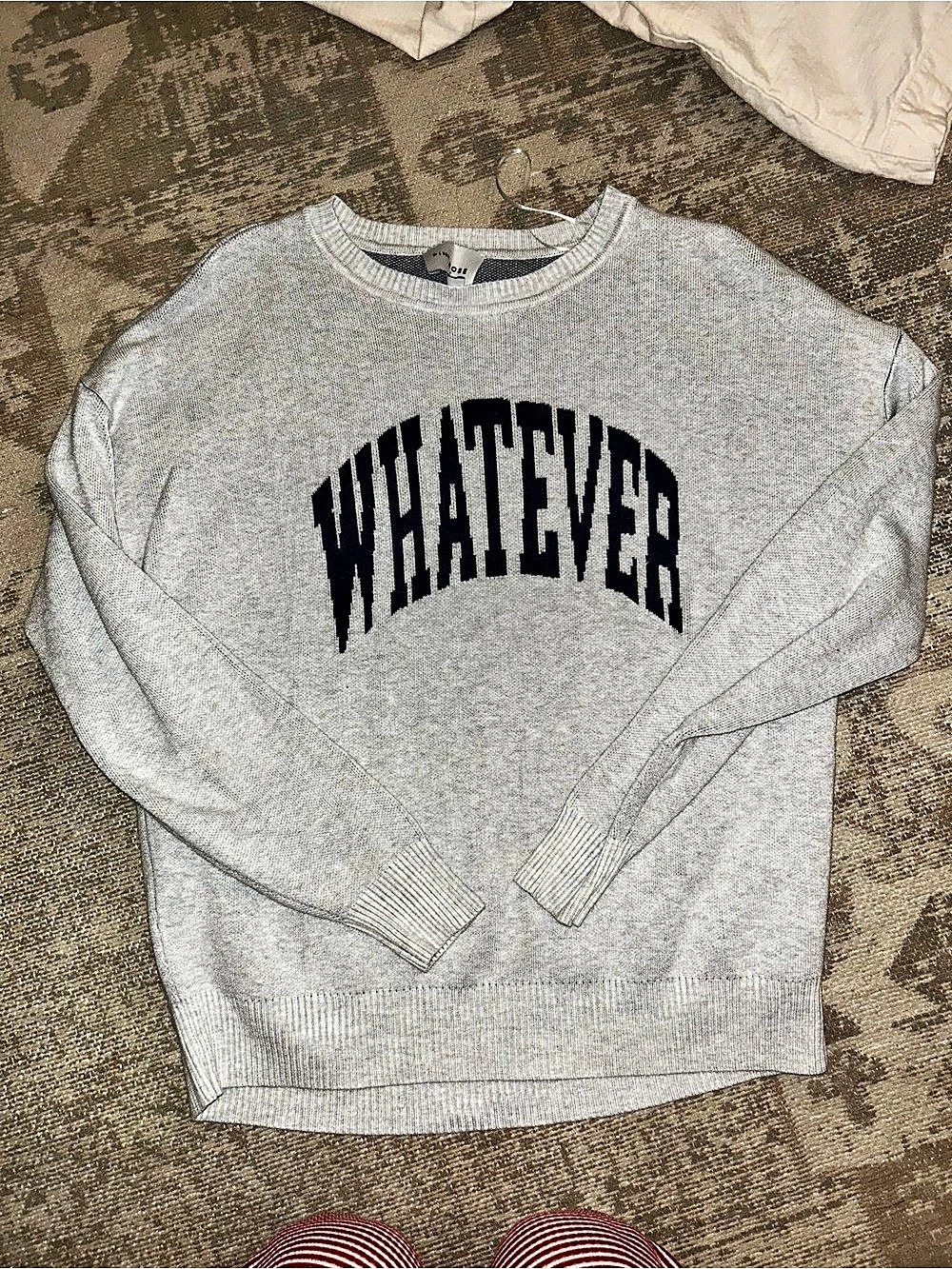 Pink Rose Whatever Graphic Knit Sweater Gray & Navy
